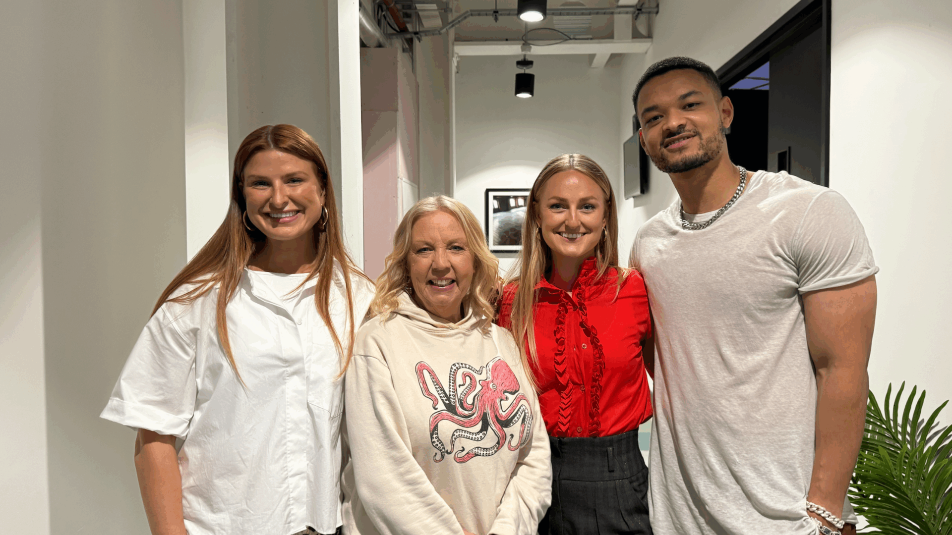 The ivee team with Deborah Meaden and Steven Bartlett after the pitch